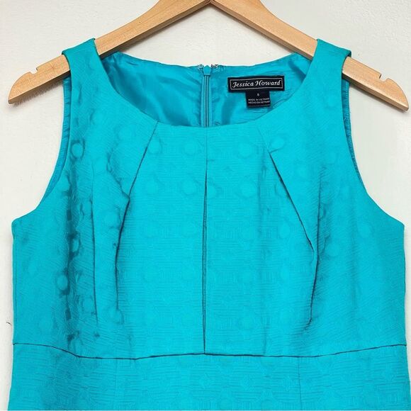 Jessica Howard Turquoise Sheath Dress | Sleeveless Shift MIDI Length Size 8 - Picture 4 of 16